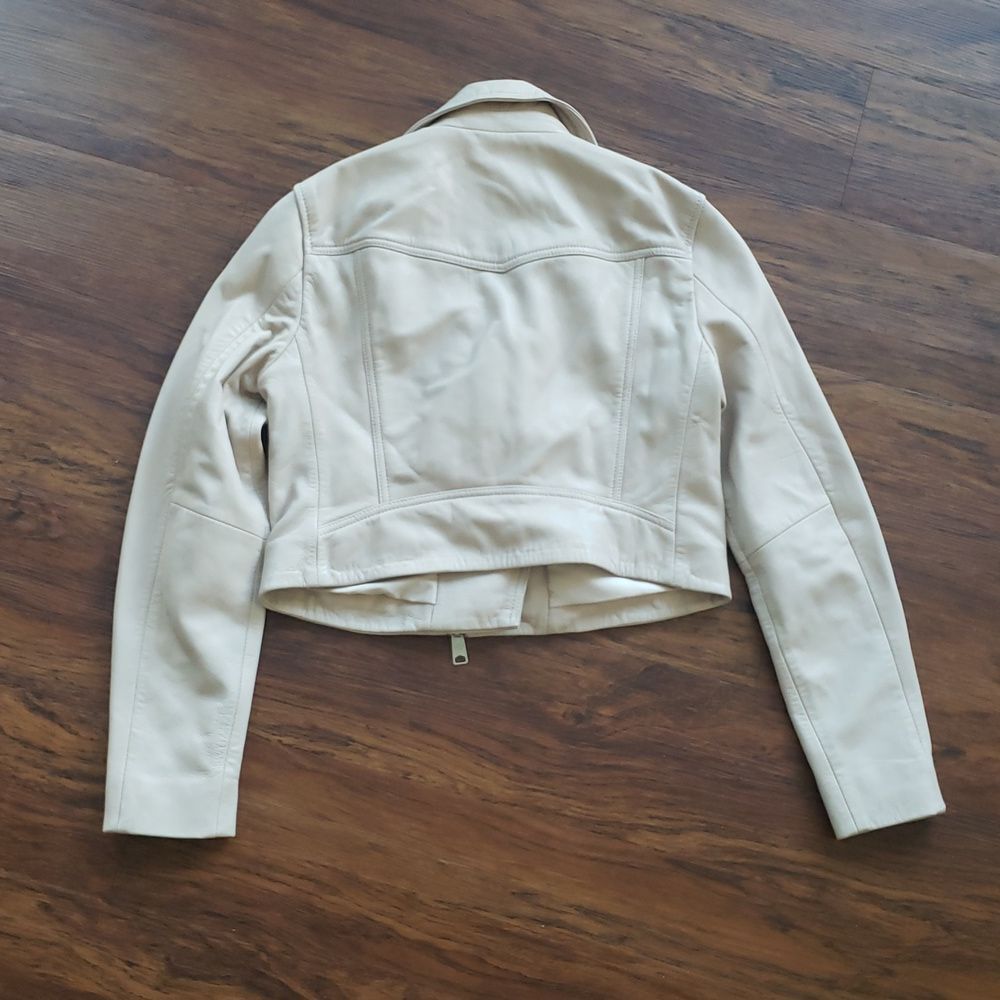 All Saints Pale Pink Cream Leather Chic Edgy Feminine Cropped Elora Biker Size 6 - Picture 12 of 13